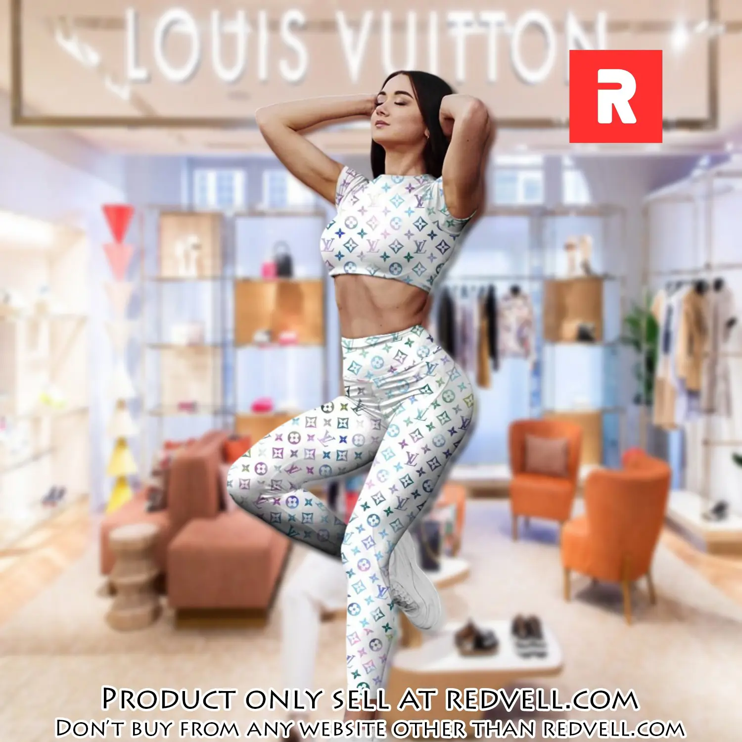 White louis vuitton sportwear combo luxury crop top tshirt and legging for women ctl1005 rv5149562